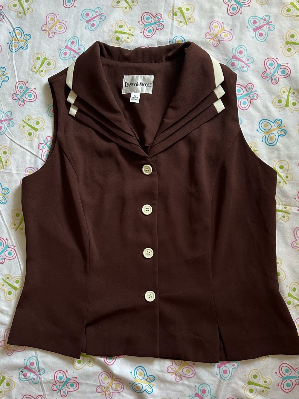 Danny & Nicole Vintage 90s Brown & Off-White Button Up Vest Top